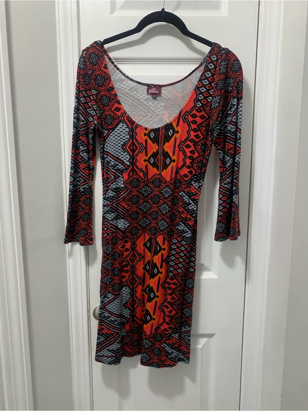 Bold Red & Black Geo Print Scoopneck Dress